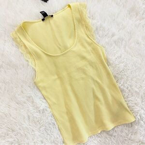Soft Yellow Lace-Accent Tank Top